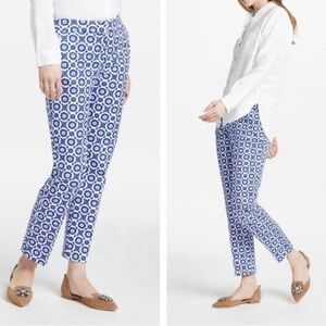 NWOT- Boden Richmond Blue White Geometric Print Stretchy Pants US 8L/UK 12L